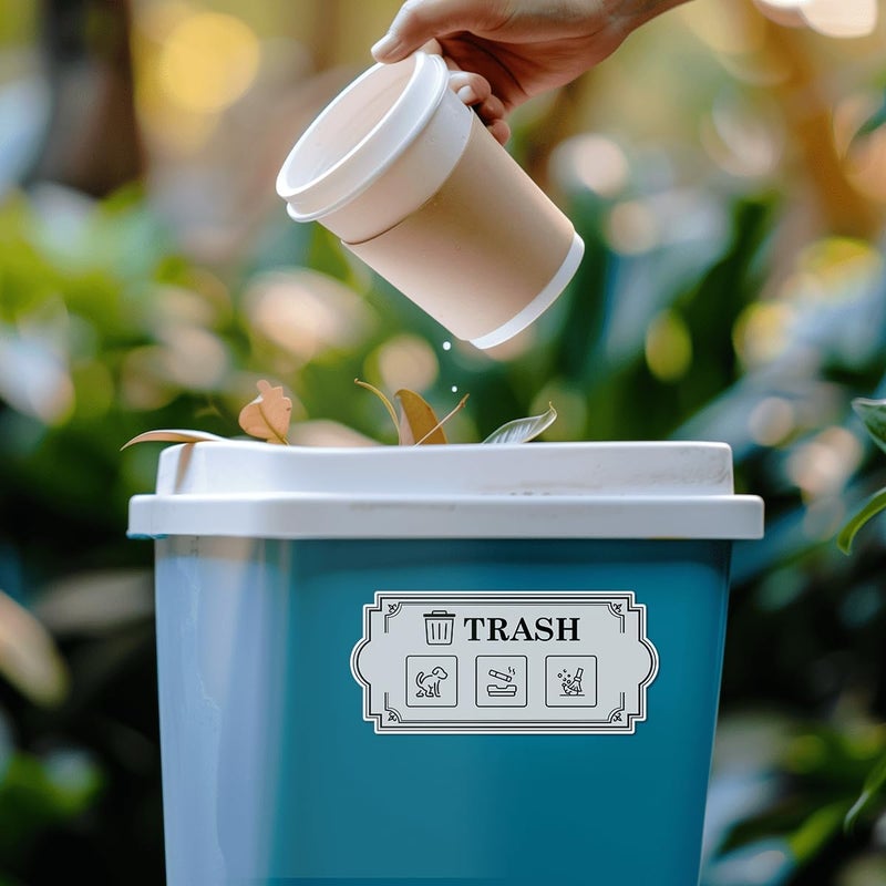RABOWA Pack 6 Pcs Recycle and Trash Sticker for Trash Cans Garbage Bins Recycling Bin Labels Waste Signs Indoor Outdoor Home Offices Bumper Stickers Reusable Waterproof Vinyl Decals Set - Image 4
